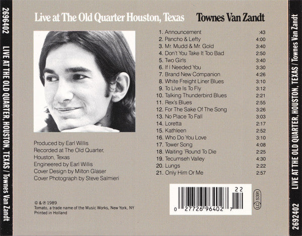 Townes Van Zandt : Live At The Old Quarter Houston, Texas (CD, Album)