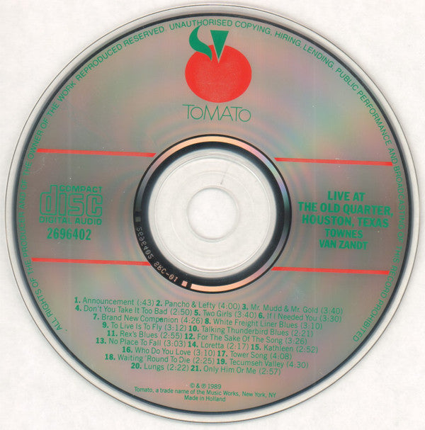 Townes Van Zandt : Live At The Old Quarter Houston, Texas (CD, Album)