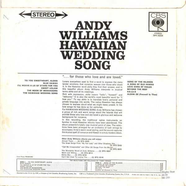Andy Williams : Hawaiian Wedding Song (LP, Album, RE)