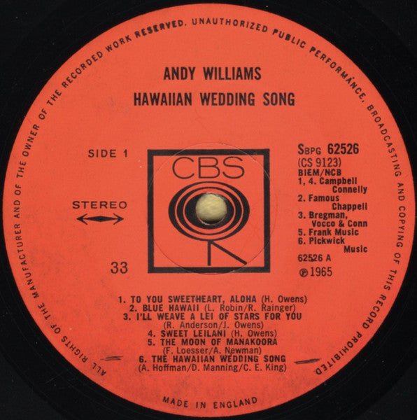 Andy Williams : Hawaiian Wedding Song (LP, Album, RE)