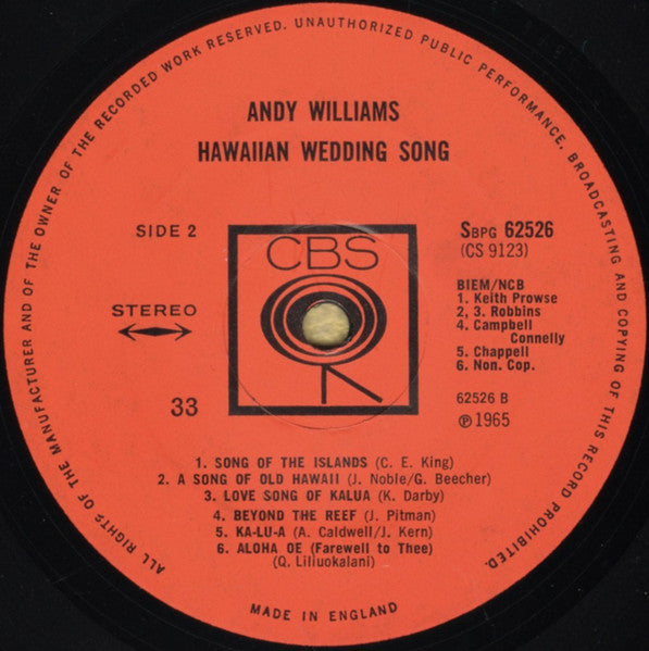 Andy Williams : Hawaiian Wedding Song (LP, Album, RE)