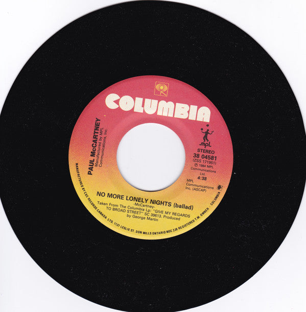 Paul McCartney : No More Lonely Nights (7", Single)