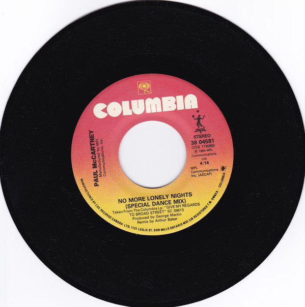 Paul McCartney : No More Lonely Nights (7", Single)