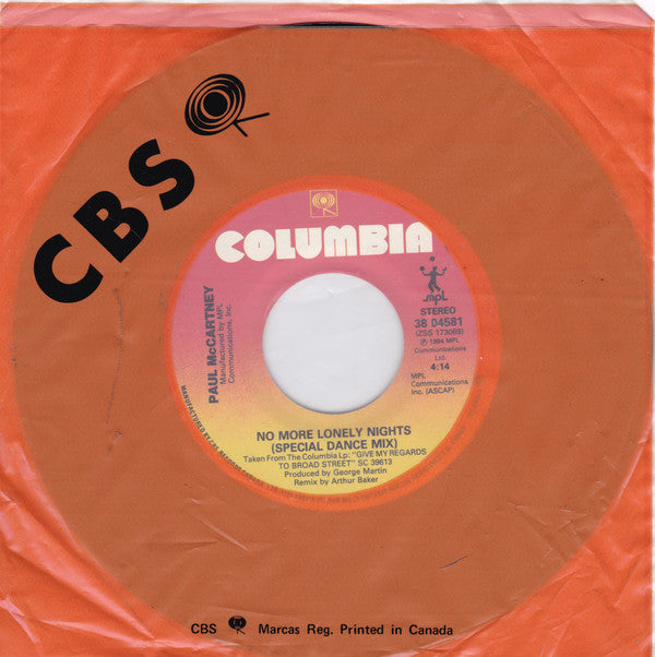 Paul McCartney : No More Lonely Nights (7", Single)