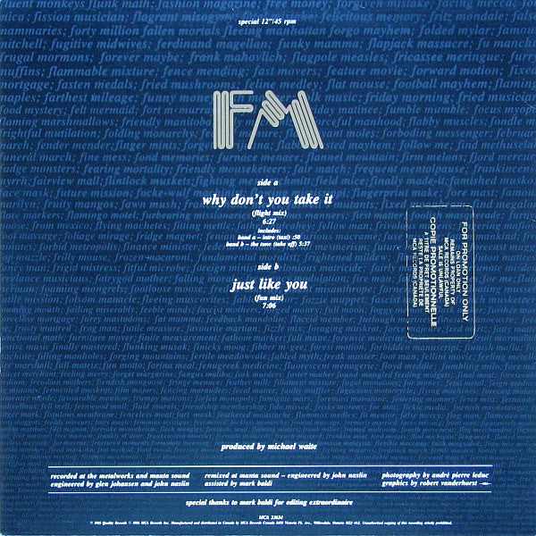 FM (3) : Why Don't You Take It / Just Like You (12", Single)