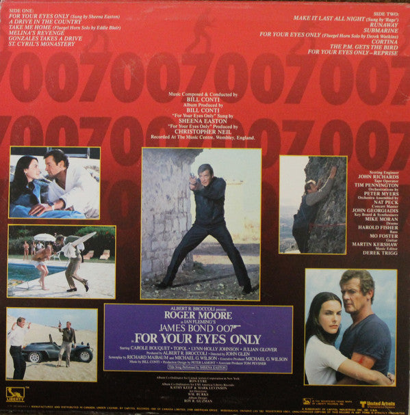 Bill Conti : For Your Eyes Only (Original Motion Picture Soundtrack) (LP, Album)