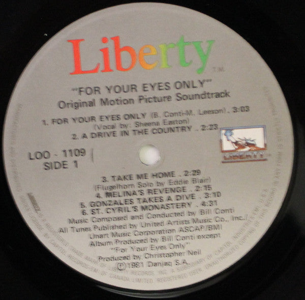 Bill Conti : For Your Eyes Only (Original Motion Picture Soundtrack) (LP, Album)