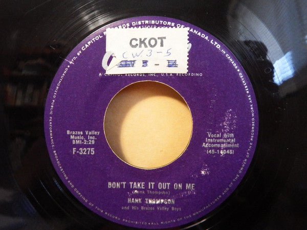 Hank Thompson And His Brazos Valley Boys : Honey, Honey Bee Ball / Don't Take It Out On Me (7", Single)