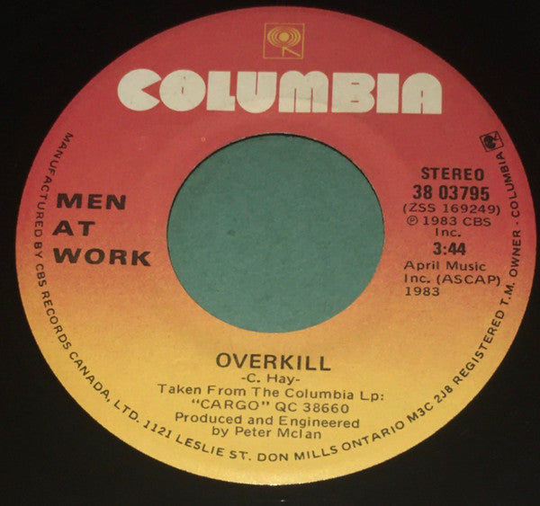 Men At Work : Overkill (7", Single)