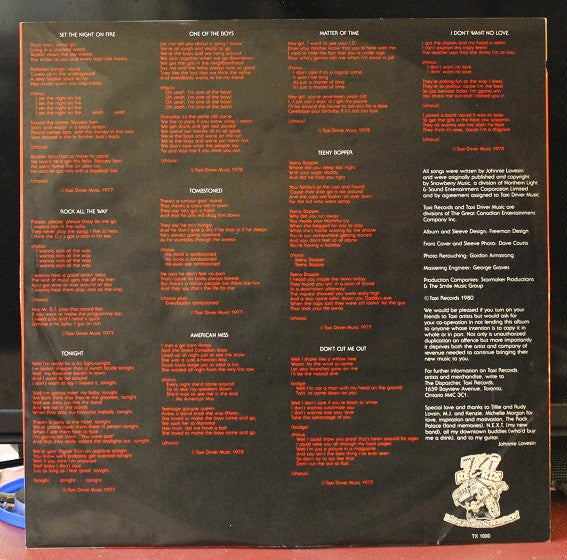 Johnny Lovesin : Set The Night On Fire (LP, Album)
