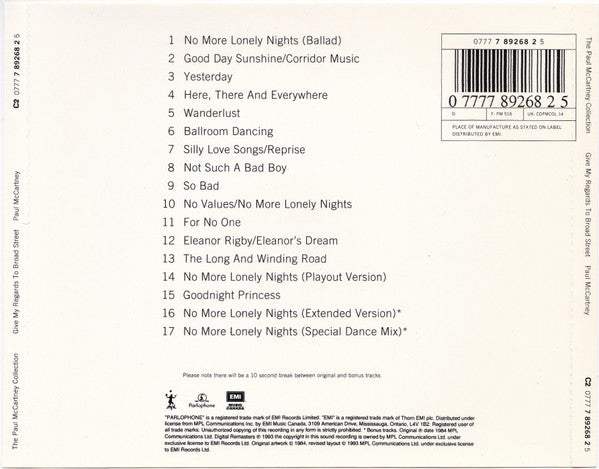 Paul McCartney : Give My Regards To Broad Street (CD, Album, RE, RM)