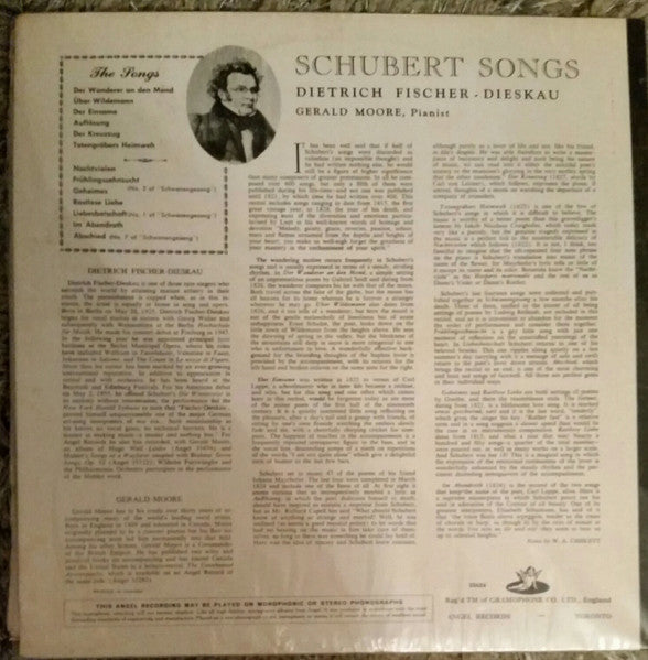 Schubert*, Dietrich Fischer-Dieskau, Gerald Moore : Schubert Songs (LP, Album, Mon)