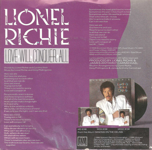 Lionel Richie : Love Will Conquer All / The Only One (7", Single)