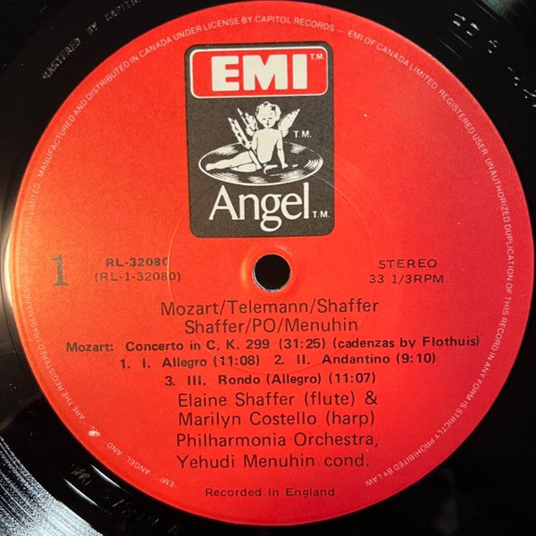 Yehudi Menuhin, Philharmonia Orchestra, Elaine Shaffer, Marilyn Costello, Wolfgang Amadeus Mozart : Mozart: Flute & Harp Concerto / Telemann: Suite For Flute & Strings (LP, RE)