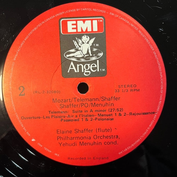 Yehudi Menuhin, Philharmonia Orchestra, Elaine Shaffer, Marilyn Costello, Wolfgang Amadeus Mozart : Mozart: Flute & Harp Concerto / Telemann: Suite For Flute & Strings (LP, RE)