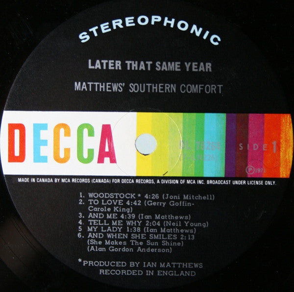 Matthews' Southern Comfort : Later That Same Year (LP, Album)