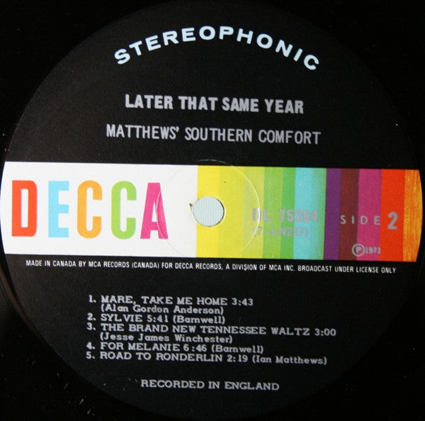 Matthews' Southern Comfort : Later That Same Year (LP, Album)