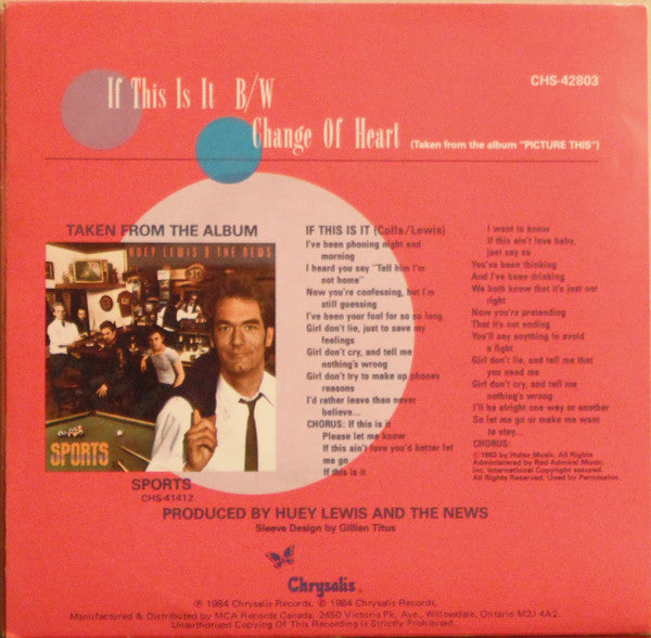 Huey Lewis And The News* : If This Is It (7", Single)