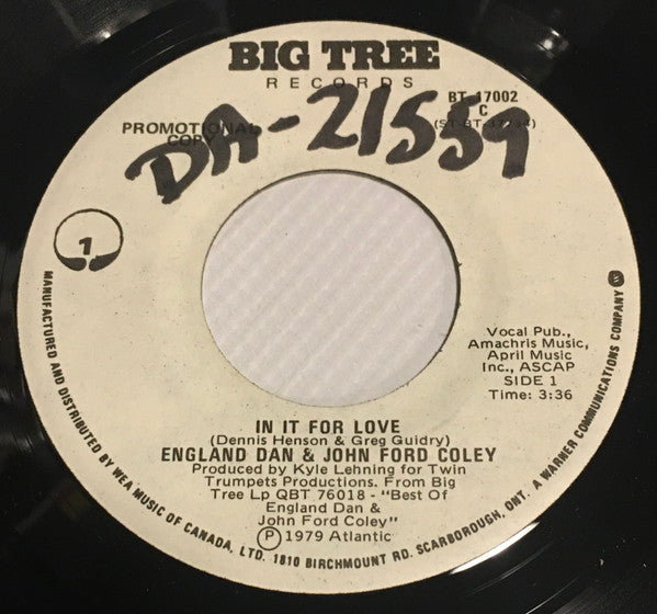 England Dan & John Ford Coley : In It For Love (7", Promo)