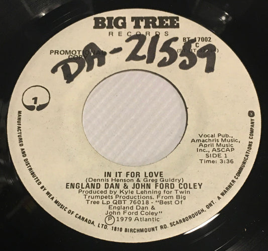 England Dan & John Ford Coley : In It For Love (7", Promo)