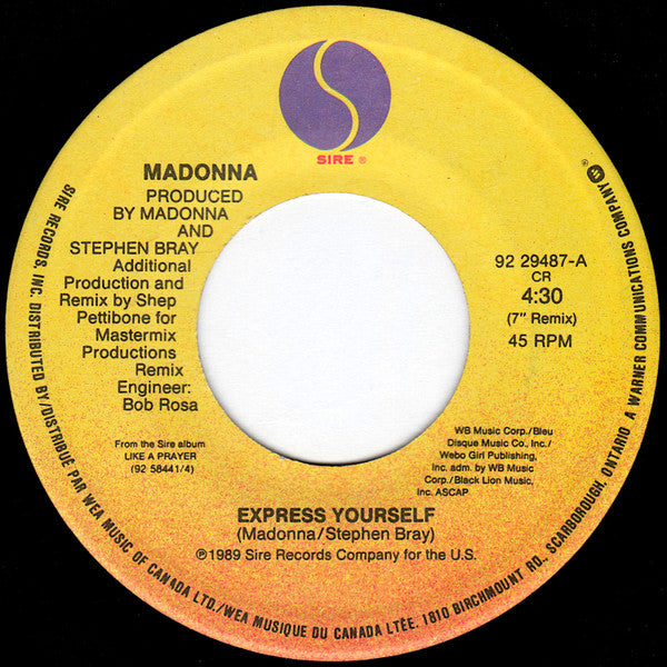 Madonna : Express Yourself (7", Single)