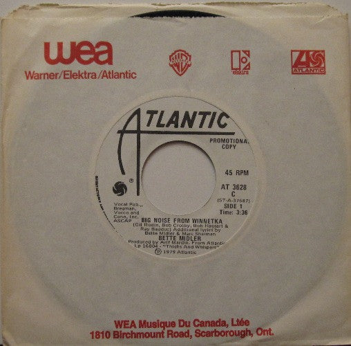 Bette Midler : Big Noise From Winnetka (7", Promo)