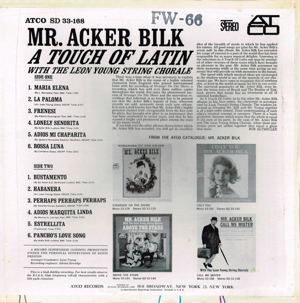 Mr. Acker Bilk* And The Leon Young String Chorale : A Touch Of Latin (LP, Album)