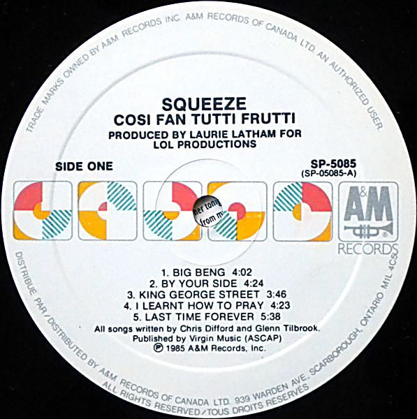 Squeeze (2) : Cosi Fan Tutti Frutti (LP, Album)