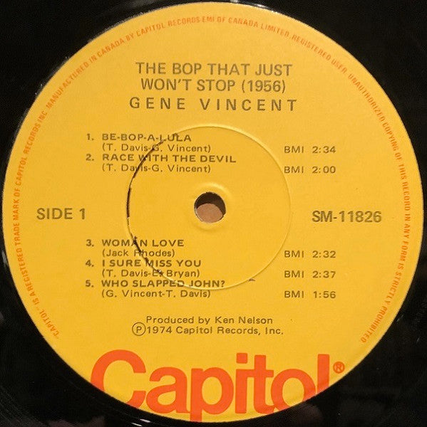 Gene Vincent & His Blue Caps : The Bop That Just Won't Stop (1956) (LP, Comp, Mono, RE, Abr)
