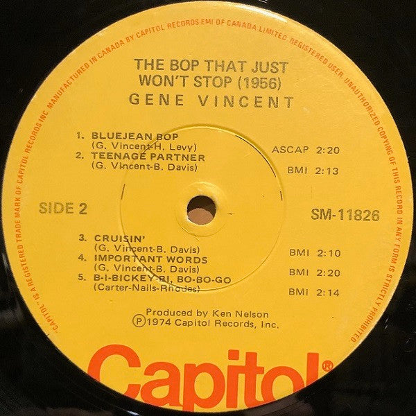 Gene Vincent & His Blue Caps : The Bop That Just Won't Stop (1956) (LP, Comp, Mono, RE, Abr)
