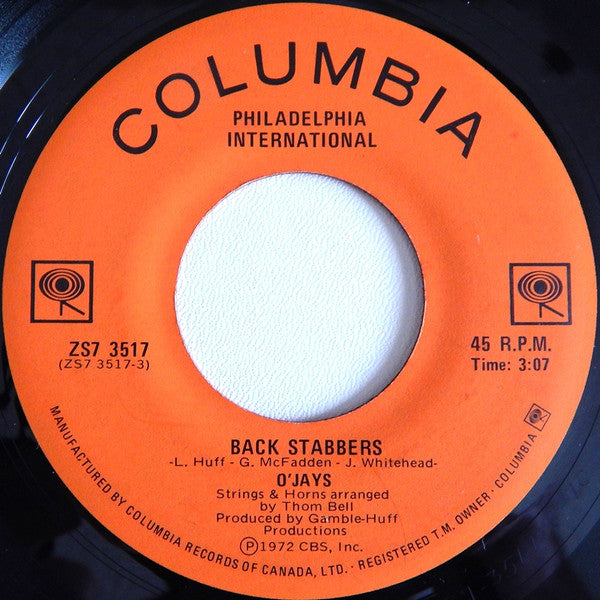The O'Jays : Back Stabbers / Sunshine (7", Single)