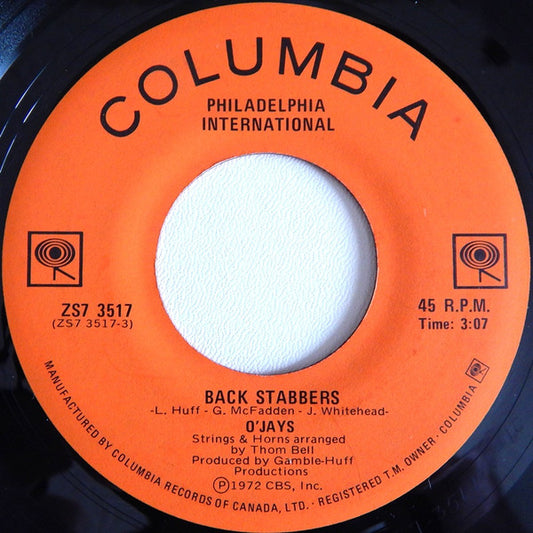 The O'Jays : Back Stabbers / Sunshine (7", Single)