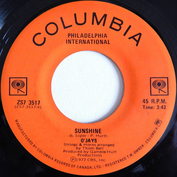 The O'Jays : Back Stabbers / Sunshine (7", Single)