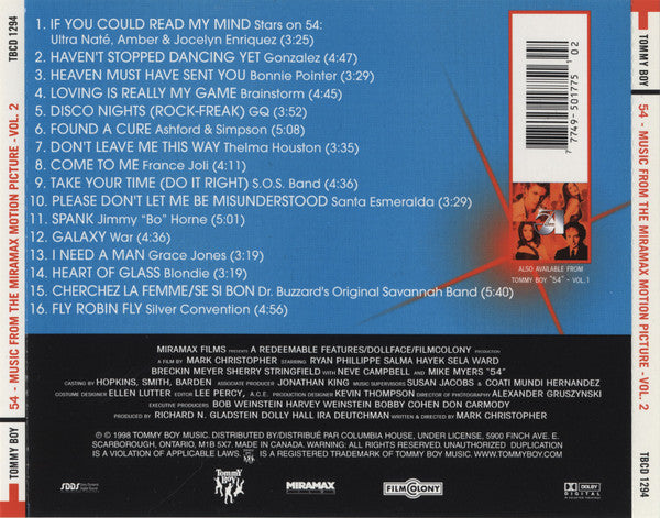 Various : 54 (Music From The Miramax Motion Picture - Volume 2) (CD, Comp, Club, Dol)