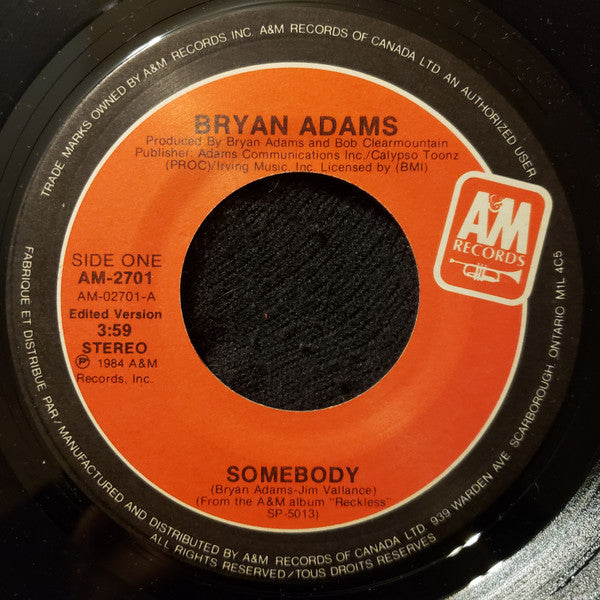 Bryan Adams : Somebody (7", Single)