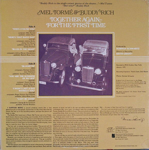 Mel Tormé & Buddy Rich : Together Again-For The First Time (LP, Album)