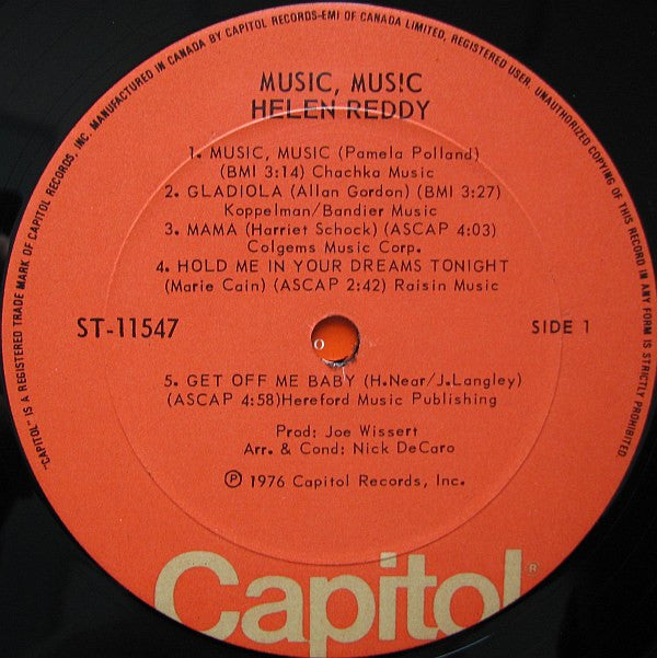 Helen Reddy : Music, Music (LP, Album)