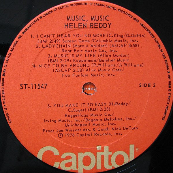 Helen Reddy : Music, Music (LP, Album)