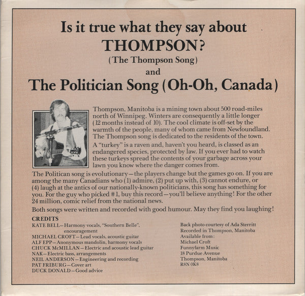 Michael Croft (2) : Is It True What They Say About Thompson? (7")