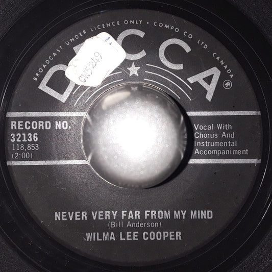 Wilma Lee Cooper : Never Very Far From My Mind (7", Single)