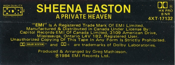 Sheena Easton : A Private Heaven (Cass, Album)