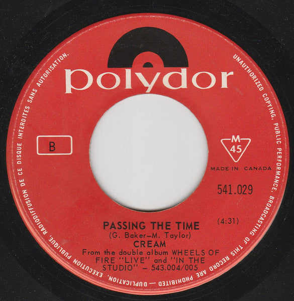Cream (2) : Crossroads / Passing The Time (7", Single, Mono)