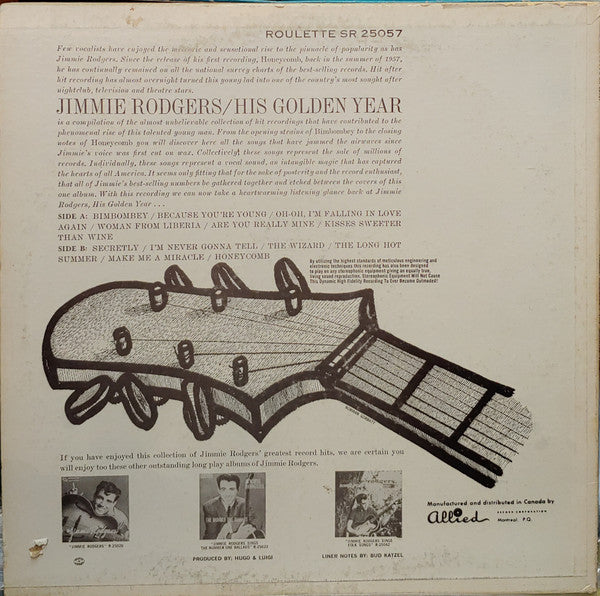 Jimmie Rodgers (2) . . . . . . Hugo Peretti & His Orchestra* : His Golden Year (LP, Comp)