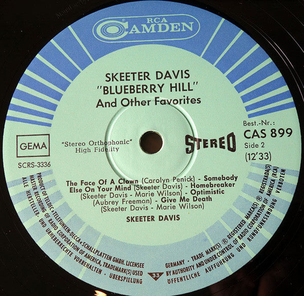 Skeeter Davis : Blueberry Hill And Other Favorites (LP, Album, Comp)