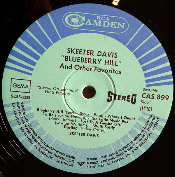Skeeter Davis : Blueberry Hill And Other Favorites (LP, Album, Comp)