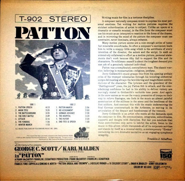 Jerry Goldsmith : Patton (Original Motion Picture Score) (LP, Album, RE)