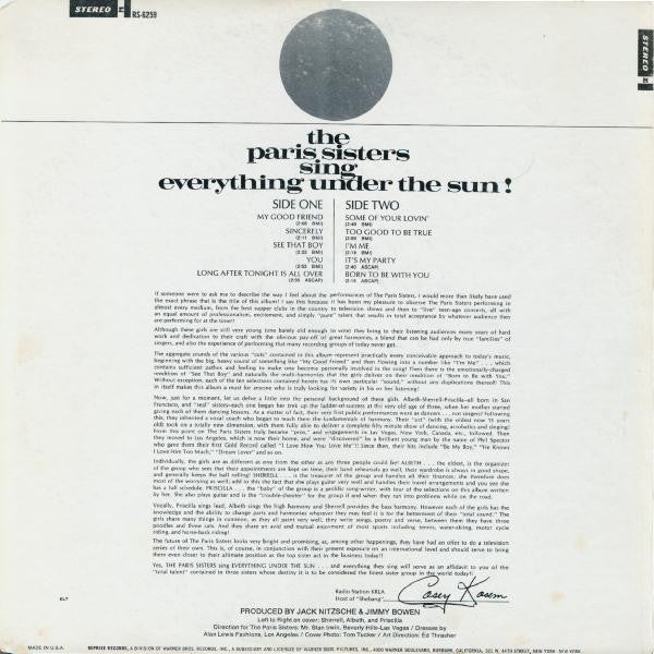 The Paris Sisters : Sing Everything Under The Sun!!! (LP, Album)