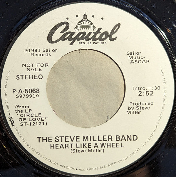 The Steve Miller Band* : Heart Like A Wheel (7", Single, Promo)