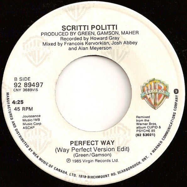 Scritti Politti : Perfect Way (7", Single)