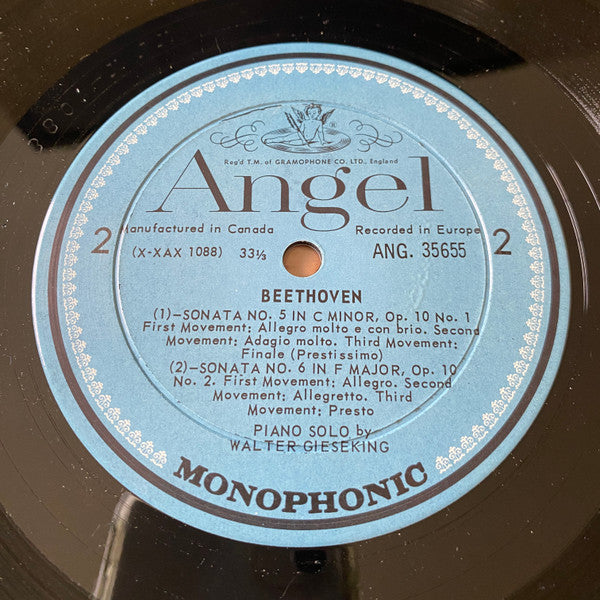 Ludwig van Beethoven / Walter Gieseking : Sonatas No. 4 In E Flat Op. 7 / No. 5 In C Minor Op. 10 No. 1 / No. 6 In F Major Op. 10 No. 2 (LP, Album, Mono)